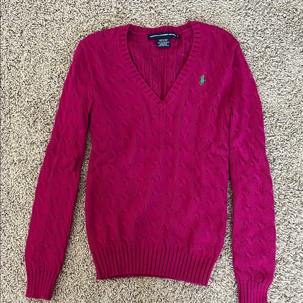 Ralph Lauren Women's Magenta V-Neck Sweater
